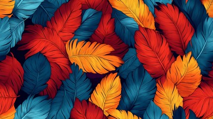 Parrot feather tile with multicolored details, suitable for exotic wallpaper, animal print products, and natural pattern compositions.