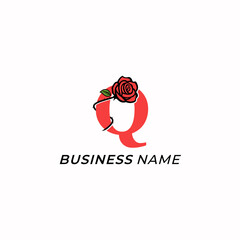 design logo combine letter Q and rose flower