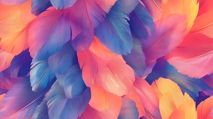Tile pattern of vibrant bird feathers, perfect for tropical visuals, animal-themed branding, and nature-inspired compositions.