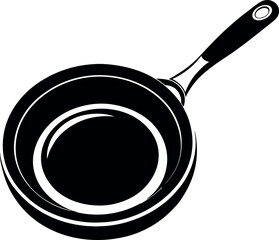 Black and white vector illustration of a frying pan with handle vector silhouette