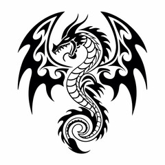 Naklejka premium Bold tribal dragon vector featuring sharp curves and fierce detail—ideal for tattoos, logos, and fantasy-themed designs.