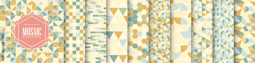 Aufkleber collection of bright color seamless geometric patterns. mosaic tile retro textures. abstract wall st