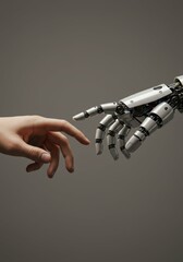 Naklejka premium Human hand touching robot hand artificial intelligence future technology