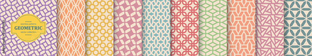 Aufkleber collection of seamless ornamental color geometric patterns - symmetric vintage design. endless grid 