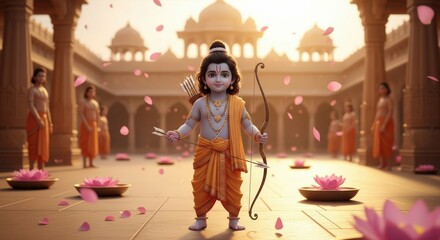 Little rama navami celebration hindu god indian festival bow and arrow divinity