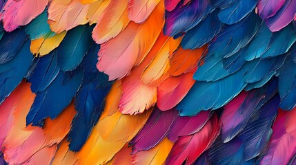 Obraz premium Detailed feather texture in repeating parrot pattern, ideal for nature designs, tropical illustrations, and jungle-style layouts.