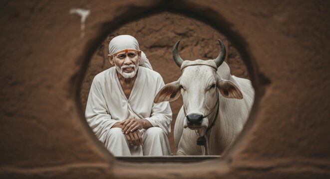 Shirdi sai baba with cow hindu god indian guru saint spirituality religion