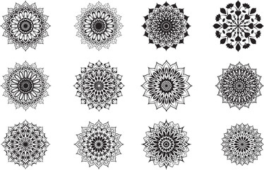 Mandala silhouette vector art illustration. Mandala Style Vector Shapes Collection. Mandala ornament collection shape. Mandala pattern art background Black.
