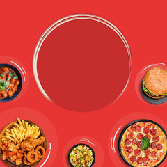 Square Food Promotion Template for Fried Chicken, Pizza & Burger Deals