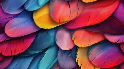 Seamless texture showing layered parrot feathers in bright tones, ideal for bold surface decoration and textile design.
