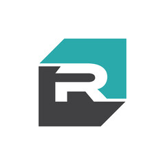 initial R rectangle logo vector Template