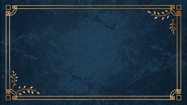 background featuring a gold leaf frame design against a textured navy backdrop, ideal for formal invitations, event posters, or elegant greeting card designs.