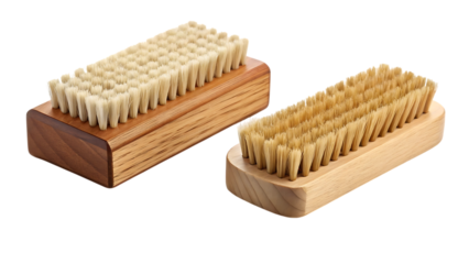 Two wooden scrub brushes for cleaning and grooming on transparent background