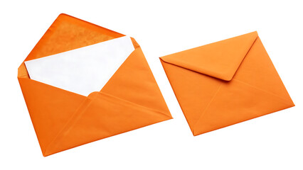 Orange envelopes with letter, mail communication concept on transparent background