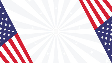 Patriotic corner flag layout with stars and stripes on bright radial rays. © AdityasStd