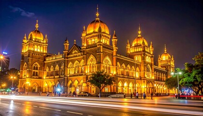 Chhatrapati Shivaji Terminus at Night Mumbai India