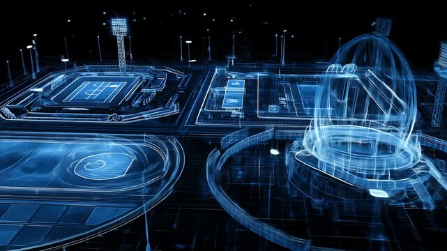 Futuristic stadium holographic architectural visualization