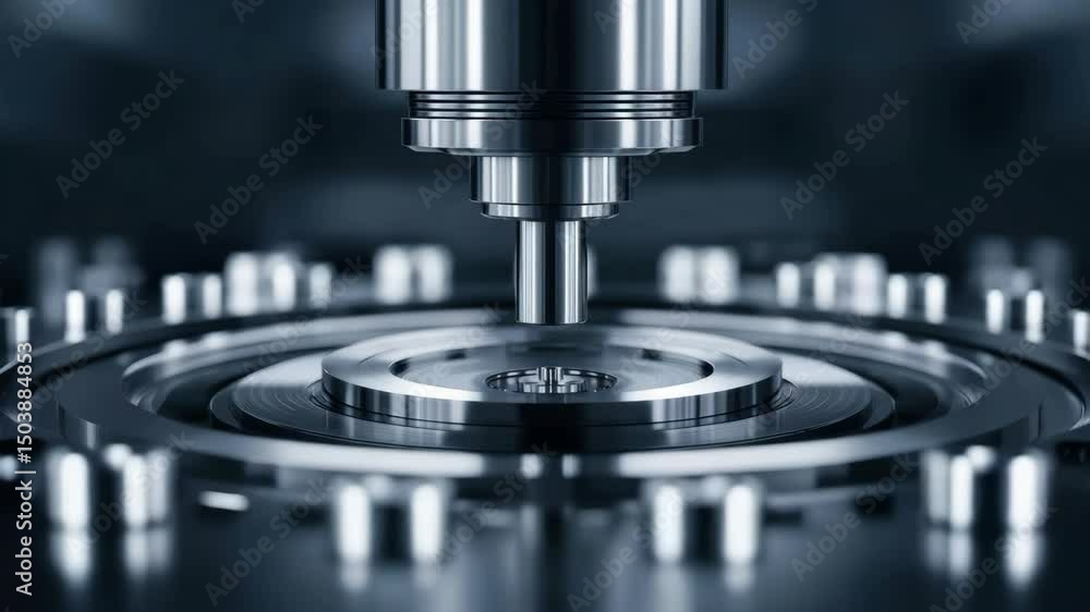 Poster close-up of a precision machine tool, showcasing intricate components and advanced technology in man