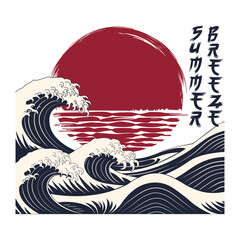 Japanese Wave Sun, Summer T Shirt Design