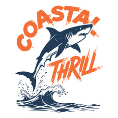 Coastal Thrill Shark Jumping Wave Vintage Vector Graphic T Shirt Design