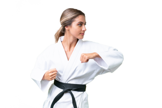 Young Uruguayan woman over isolated background doing karate - Powered by Adobe