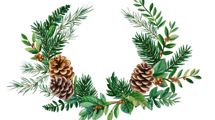 Fototapeta premium Title: Festive Christmas Wreath with Green Foliage Isolated on White Background