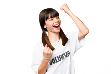 Little volunteer girl over isolated background celebrating a victory