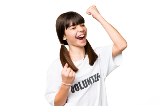 Little volunteer girl over isolated background celebrating a victory