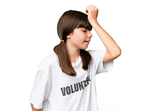 Little volunteer girl over isolated background has realized something and intending the solution