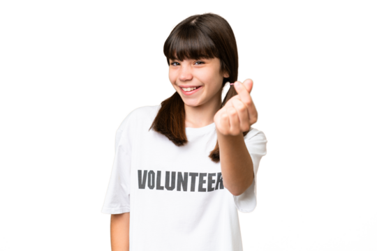 Little volunteer girl over isolated background making money gesture