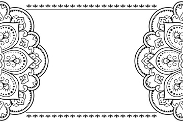 Frame in eastern tradition. Stylized with henna tattoos decorative pattern for decorating covers for book, notebook, casket, magazine, postcard and folder. Flower border in mehndi style.