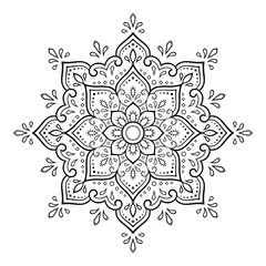 Circular pattern in form of mandala with flower for Henna, Mehndi, tattoo, decoration. Decorative ornament in ethnic oriental style. Outline doodle hand draw vector illustration.