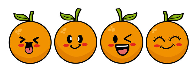 Hand drawn funny happy orange fruit characters bundle set. Doodle style traditional cartoon. Sketch style funny fruit, joyful orange doodles
