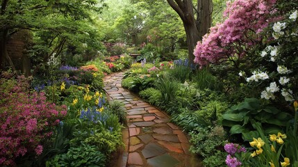 Vibrant Garden Flowers: Pink, Purple, and Green Blooms - Close-up Photography