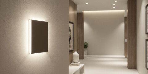 A luxury wall-mounted smart light switch with a mocha mousse frame and a glossy glass-like finish, featuring a soft LED
