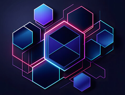 Abstract blue hexagon pattern with geometric and digital design elements