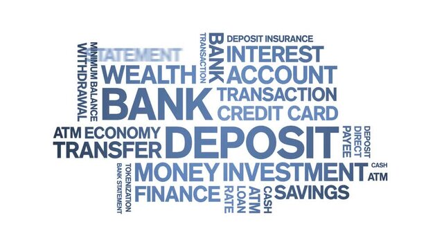 Bank Deposit animated word cloud;text design animation tag kinetic typography seamless loop.