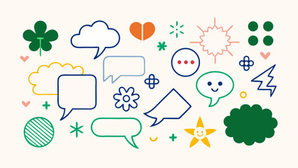 Colorful Speech Bubbles & Doodle Icon Set &ndash; Talk, Chat, Expression & Emotion Symbols