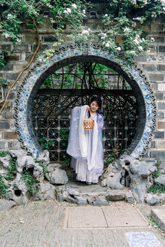 Girl in Purple Han Fu Dress with Lantern in Nanjing China