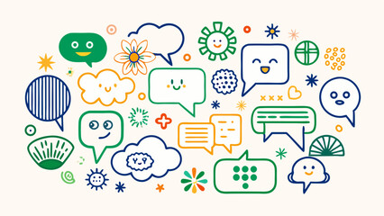 Colorful Speech Bubbles & Doodle Icon Set – Talk, Chat, Expression & Emotion Symbols