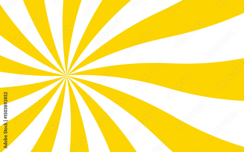 Poster Abstract bold, energetic abstract background with a radial burst pattern. Thick, wavy yellow rays with edges white canvas and high-contrast sunburst or vortex effect. Ideal for retro, pop-art, comic