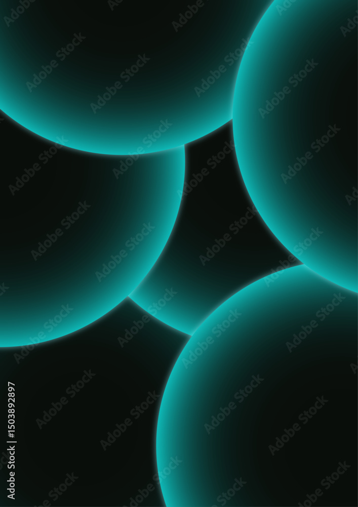 Poster abstract futuristic background composed of layered, overlapping semi-circular dome shapes with glowi