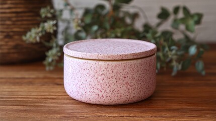 Pink Speckled Round Container with Lid