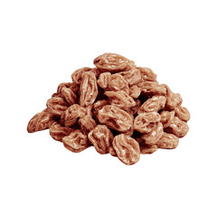 Obraz premium A close-up shot showcases a heap of plump, golden raisins, revealing their wrinkled textures and glistening surfaces against a bright, clean white backdrop.