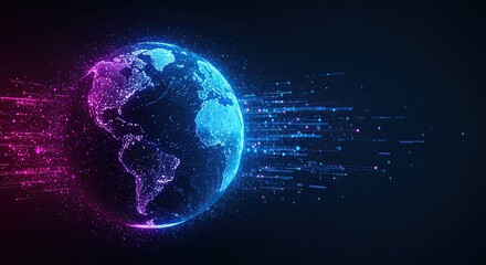 Digital worldwide web connecting the global earth map with blue light technology, a concept vector illustration of internet communication across continents and space