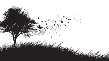 Leaves blowing in the wind. silhouette illustration