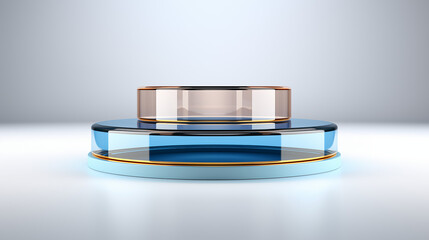 Blank circle pedestal for showing product. Transparent glass material. Marketing promotion template. Photo generated by ai