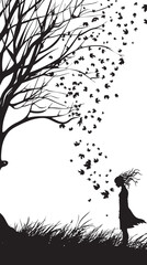 Leaves blowing in the wind. silhouette illustration