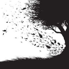 Fototapeta premium Leaves blowing in the wind. silhouette illustration