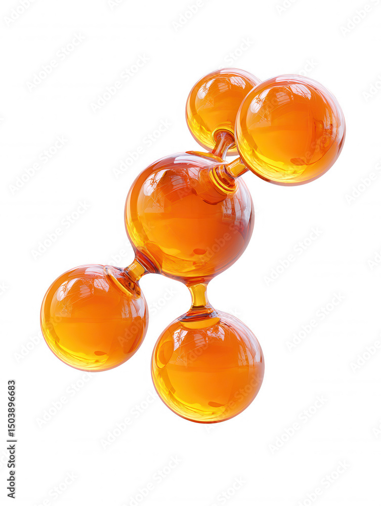 Poster a gleaming amber molecule model, rendered with precision, exhibits a complex structure of interconne